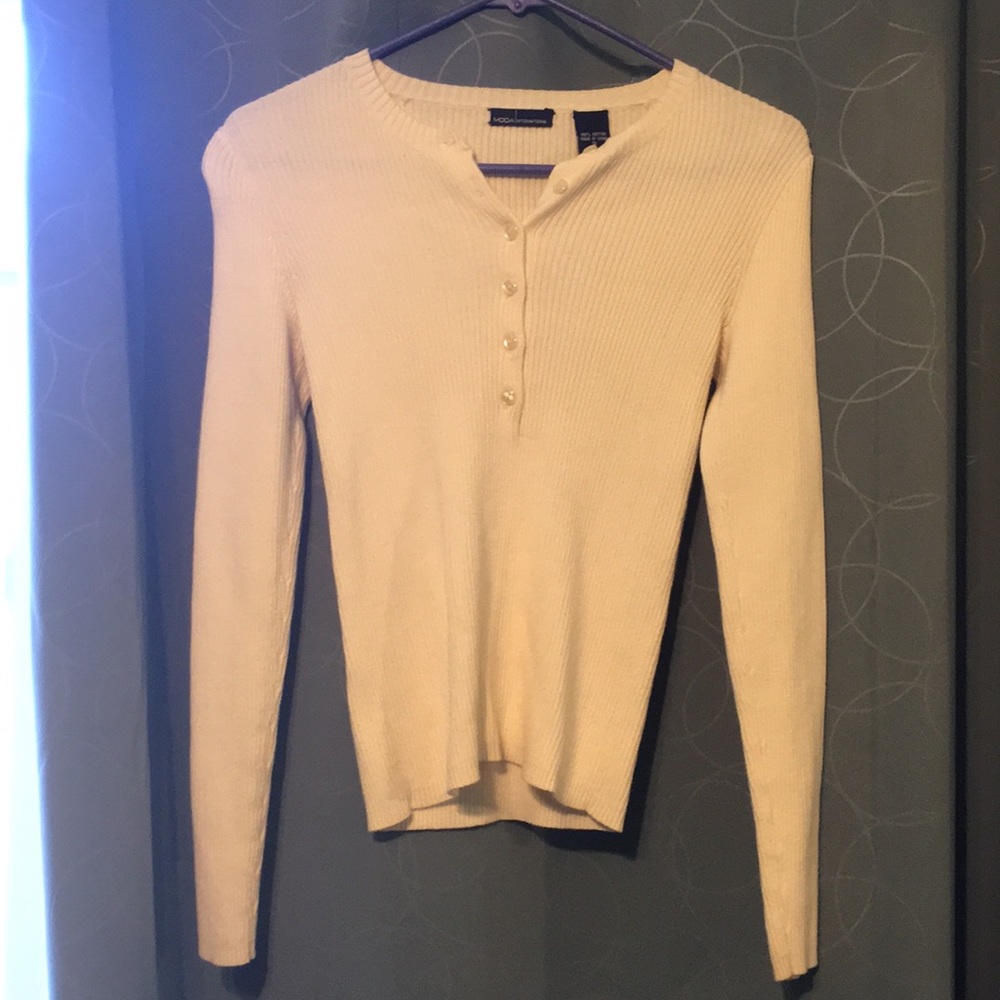 White button-up sweater top